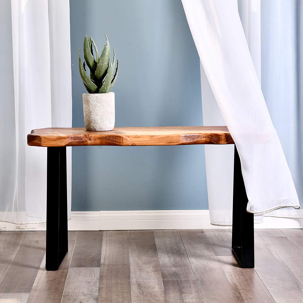 WELLAND Wood Entryway Bench with Metal Legs, Mid-Century Modern Bench for Living Room, Indoor, Porch, Farmhouse WELLAND