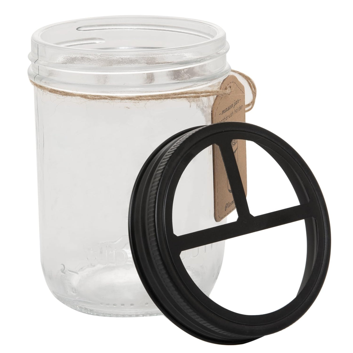 Plomkeest 16 oz Mason jar Toothbrush Holder Rust Proof 304 Stainless Steel Rustic Farmhouse Decor Bathroom Accessories(Black) Plomkeest