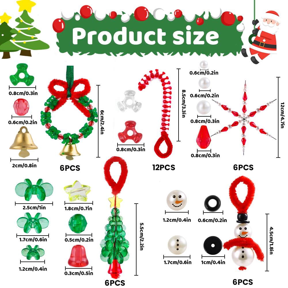 Vellibring 36 Set Christmas Beaded Crafts Ornament Beading Kit Mini Christmas Tree Classic Plastic Hanging Decor DIY Accessories for Xmas Tree Decorations Holiday Prensent Party Supplies Vellibring