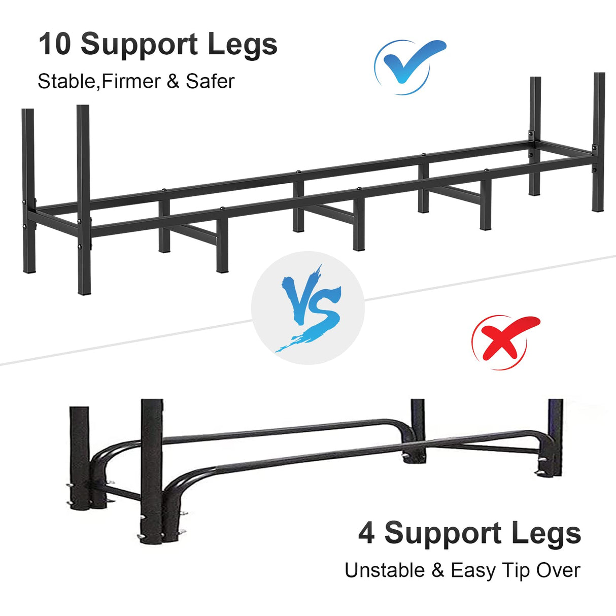 5.3ft Outdoor Indoor Firewood Rack Holder for Fireplace Wood Storage, Adjustable Fire Log Stacker Stand, Heavy Duty Logs Stand Stacker Holder for Fireplace Metal Lumber Storage Carrier Organizer NANANARDOSO