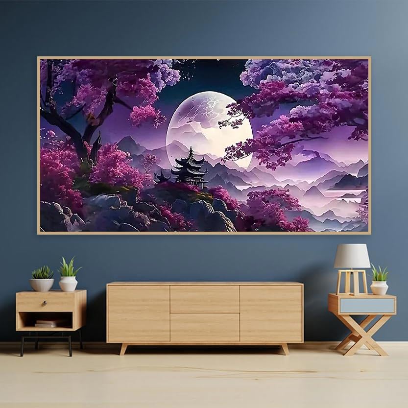 BOHADIY 5D Large Diamond Art Painting,Moon Diamond Painting Kits for Adults,DIY Full Drill Mountain Crystal Rhinestone Arts and Crafts,Tree Gem Art Painting with Diamond Home Wall Decor27.5 X 15.7inch BOHADIY