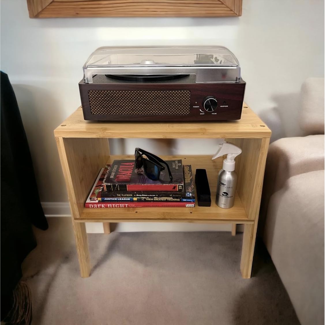 Bamboo Stackable End Table Nightstand - Living Room Small Side Table – Modern Wood Bedside Tables for Bedroom with Open Storage Record-Happy