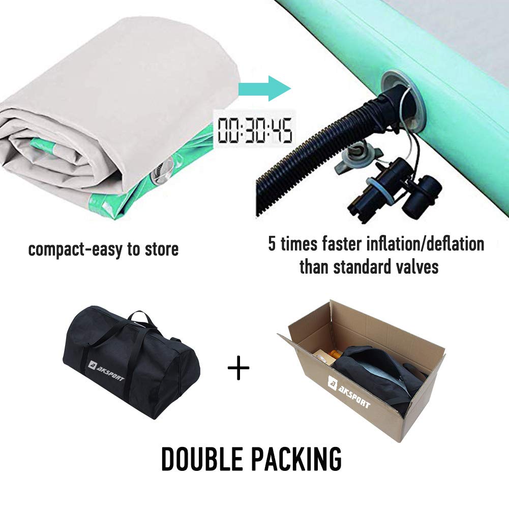 AKSPORT Air Mat Tumble Track 10ft 13ft 16ft 20ft Gymnastics Tumbling Mat Inflatable Tumble Track with Electric Air Pump for Home Use/Tumble/Gym/Training/Cheerleading (Mint Green, 13.12x3.28x0.66ft) AKSPORT