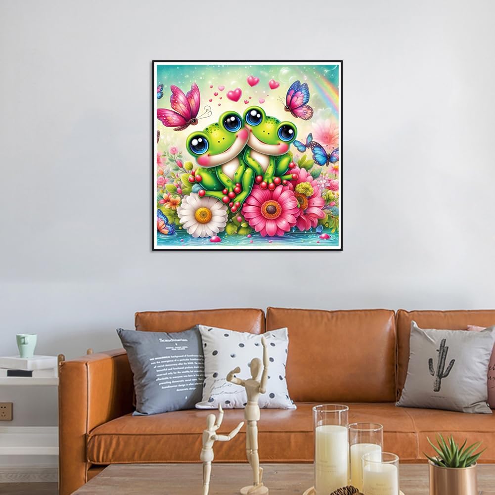 Ekuxom Frog Diamond Painting Kits for Adults, Butterfly Diamond Art Kits, DIY Round Full Drill Frog Diamond Art Painting Kits Rainbow for Home Wall Decor 14x14inch Ekuxom