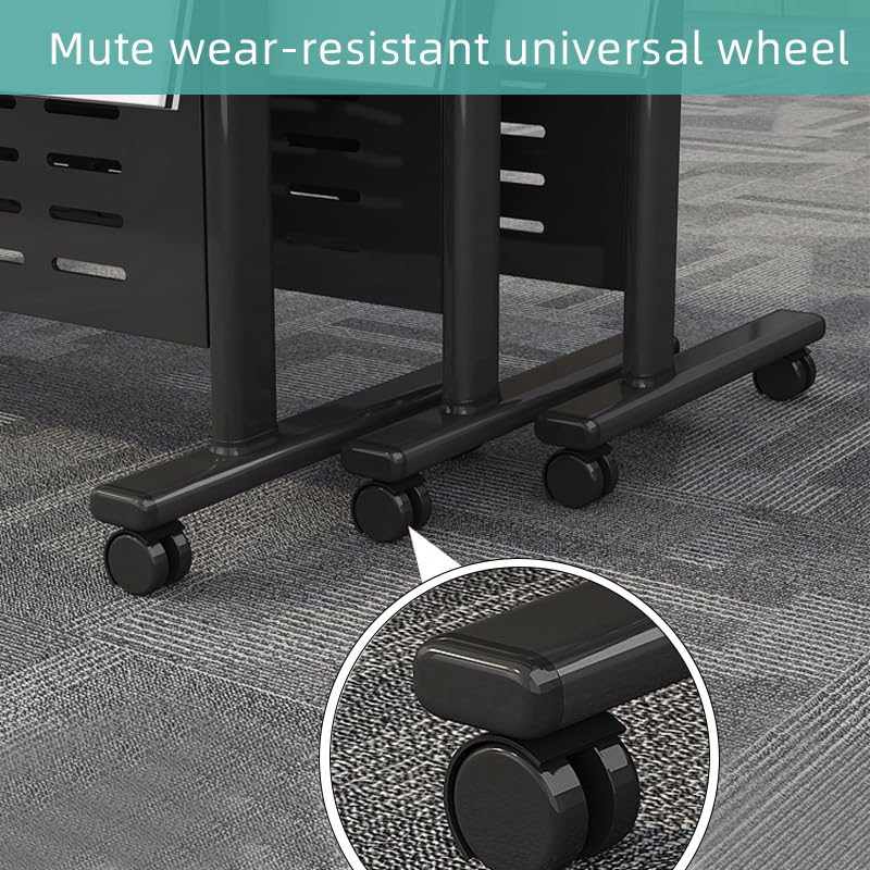 Oppiiwee Folding Conference Room Table, Mobile Training Table with Wheels, Flip Top Rolling Seminar Meeting Table for Office,Meeting Room,classr (Black, 47×16×30in) Oppiiwee