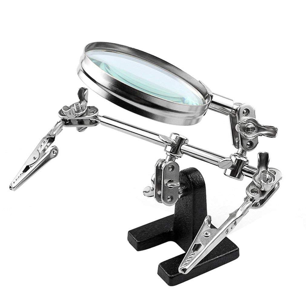 Helping Hands Magnifier Stand with Dual Alligator Clips Adjustable β FEITA 5X Magnifying Glass Perfect for Soldering, Crafting, Hobby, Micro Objects FEITA
