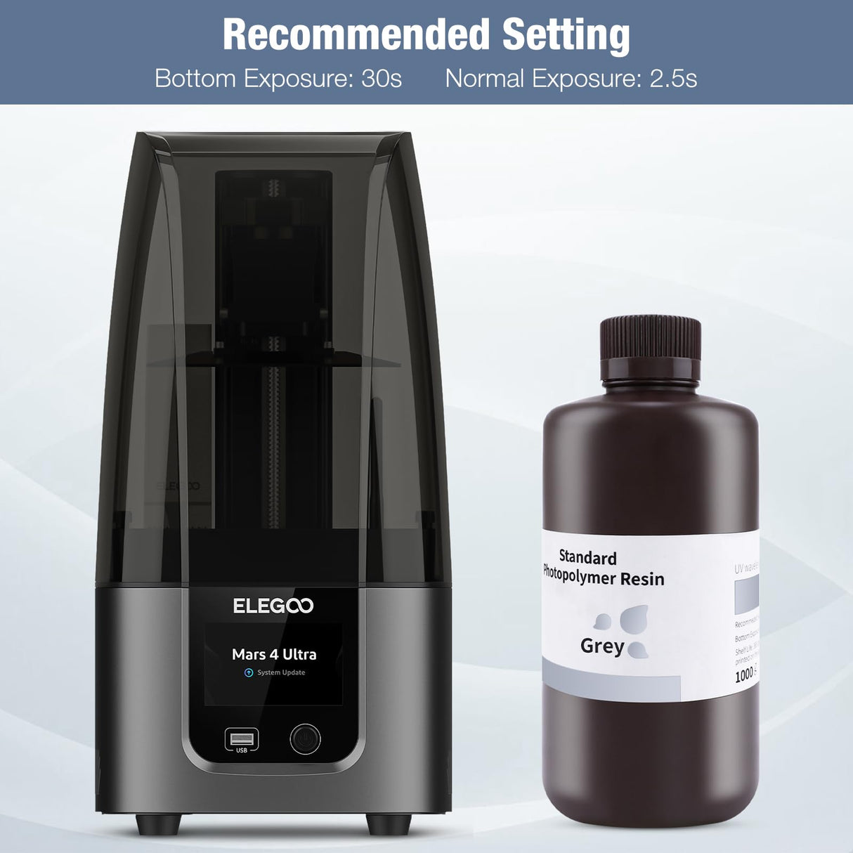 ELEGOO 3D Printer Resin, 405nm Fast UV Curing Standard Photopolymer Resin, High Precision, Non Toxic 3D Resin for Saturn 4/Saturn 3/Mars 5/Mars 4, LCD/MSLA/DLP 3D Printing, Grey 1000G Deeplee