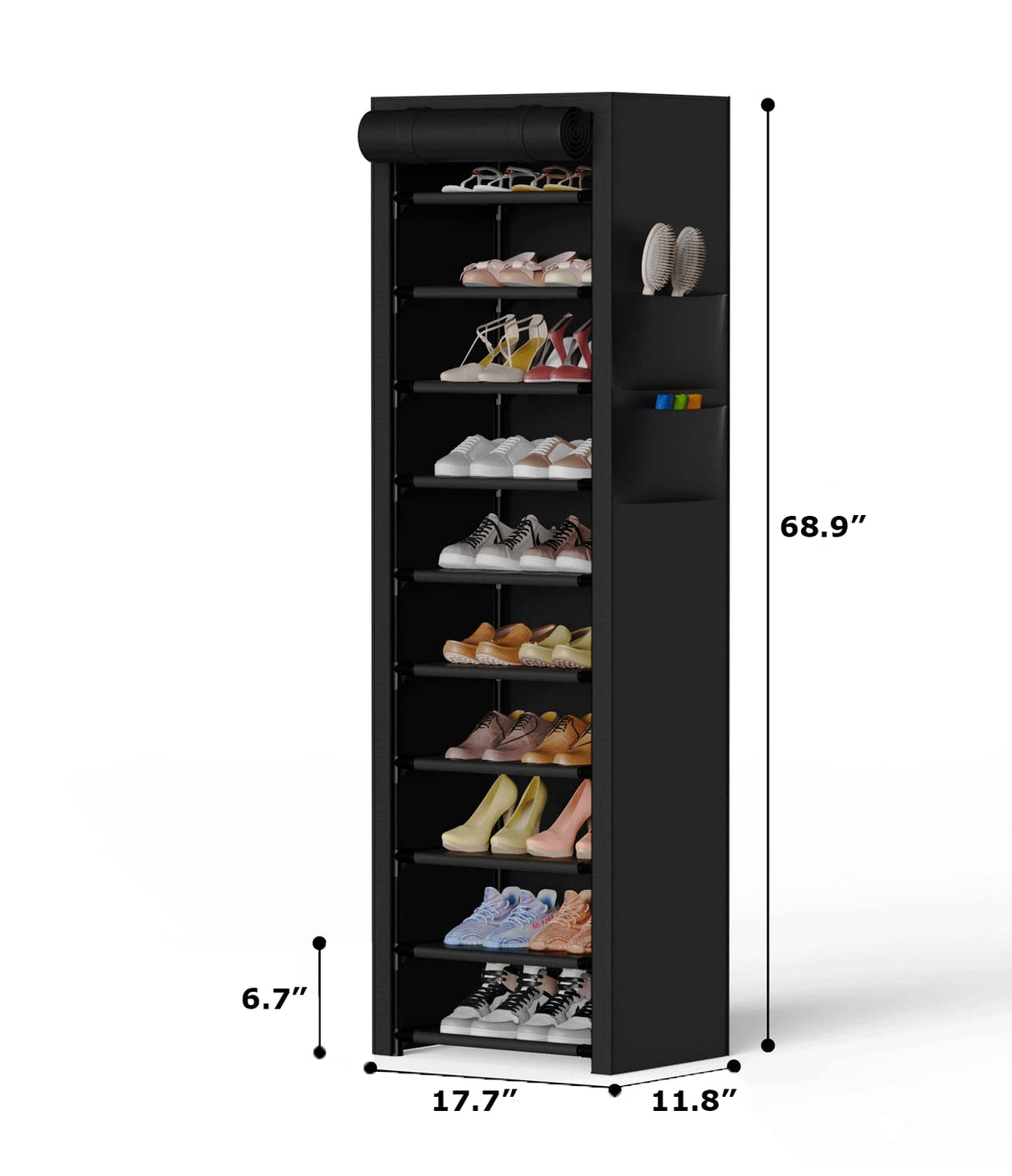 VTRIN Narrow Shoe Rack with Covers 10 Tiers Tall Shoe Rack for Closet Entryway Sturdy Shoe Rack Organizer Holds 20-22 Pairs Free Standing Shoe Storage Cabinet with Dustproof Cover Shoe Shelf VTRIN