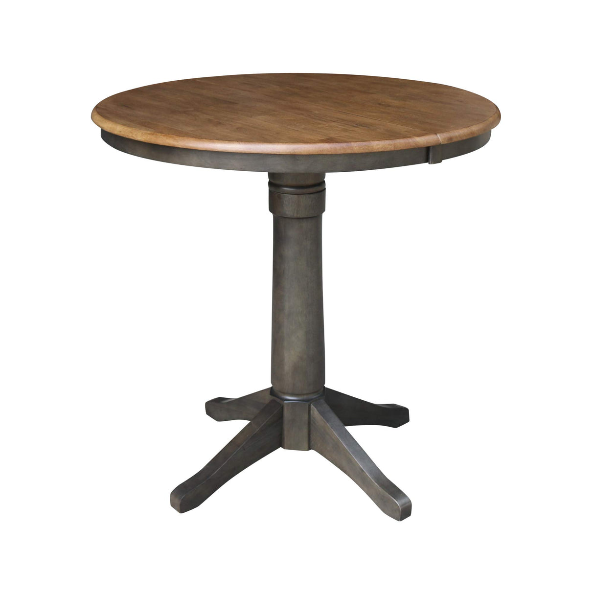 IC International Concepts 36" Round Top Pedestal 12" Leaf-36.1" H-Counter Height Dining Table, Hickory/Washed Coal IC International Concepts