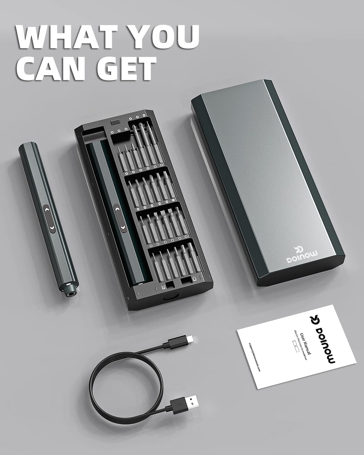 Mini Electric Screwdriver 48-in-1 Magnetic Bits, DOINOW Precision Electric Screwdriver LED Light, Electric Screwdriver kit for PC Building Phone Watch Laptop DOINOW