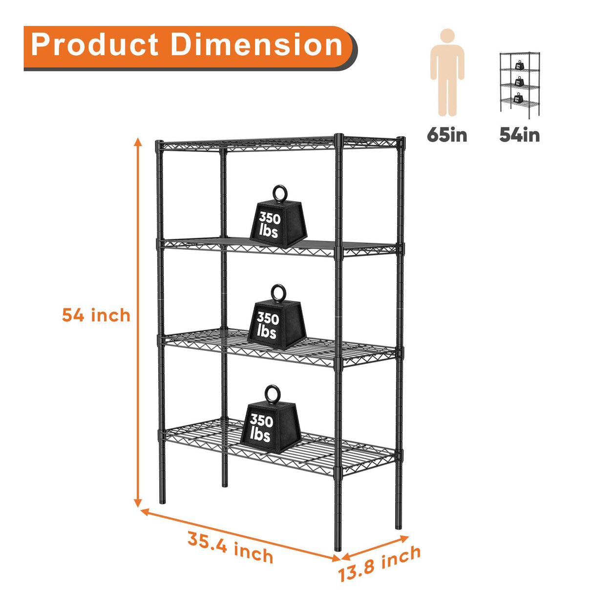Sweetcrispy 4-Tier Storage Shelving Unit, Adjustable Metal Wire Racks Heavy Duty Standing Shelf Organizer for Kitchen, Closet, Pantry, Garage, Bathroom, Laundry (13.8" D x 35.4" W x 54" H) Sweetcrispy