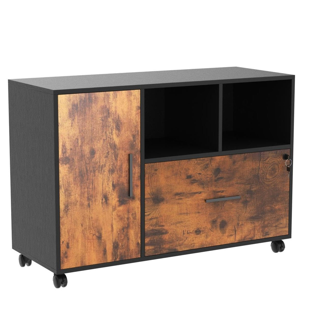 DEVAISE File Cabinet with Lock, 1 Drawer Rolling File Cabinet, Wood Lateral Filing Cabinet for Home Office, Printer Stand with Storage, Rustic Brown DEVAISE