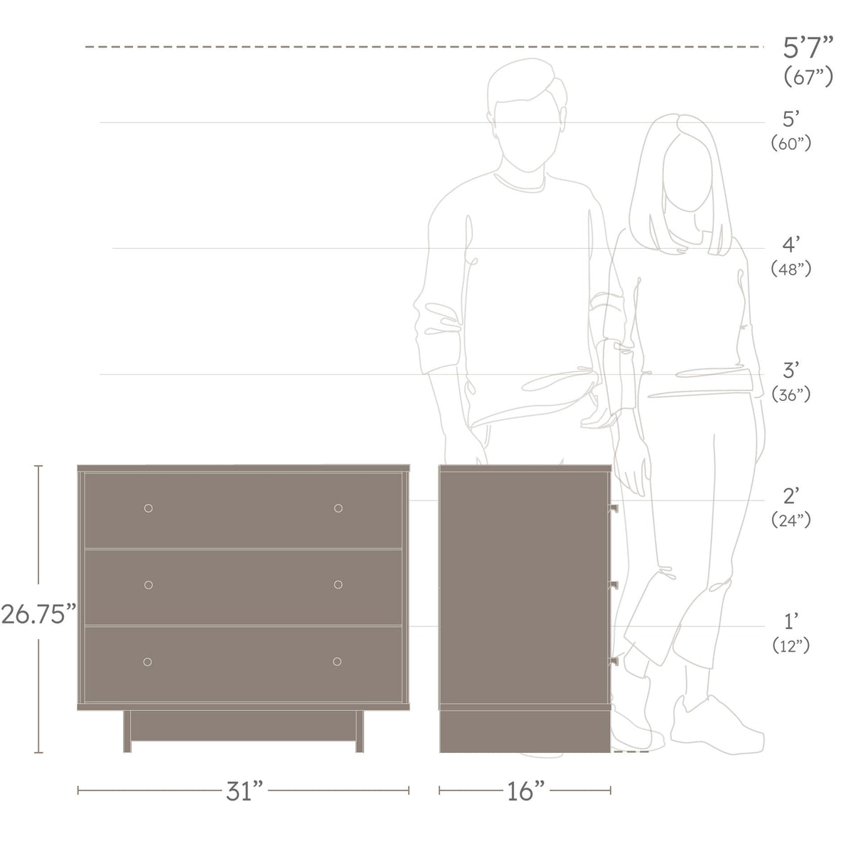 Prepac Finnley 3-Drawer Nightstand in Natural Oak, Extra-Wide Bedside Tables with Storage, Set of 2, Modern End Tables for Home, Bedroom, Living Room, 16" D x 31" W x 26.75" H Prepac