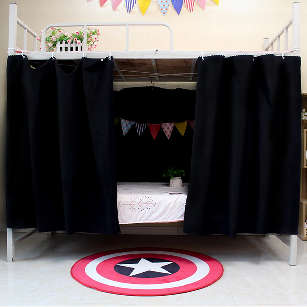 NKM 2pcs Blackout Bottom bunk Bed Curtain,bunkbed Curtains for The Bottom bunk,Dorm Bed Curtains with Black Shading Coating for Students Single Sleeper NKM