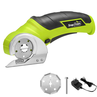 SnapFresh Cordless Electric Scissors, 4V Electric Mini Box Cutter, Carpet & Cardboard Cutter Tool with a Replacement Blade/Charger, Rotary Cutter for Cardboard Packages Leather Plastic (Green)