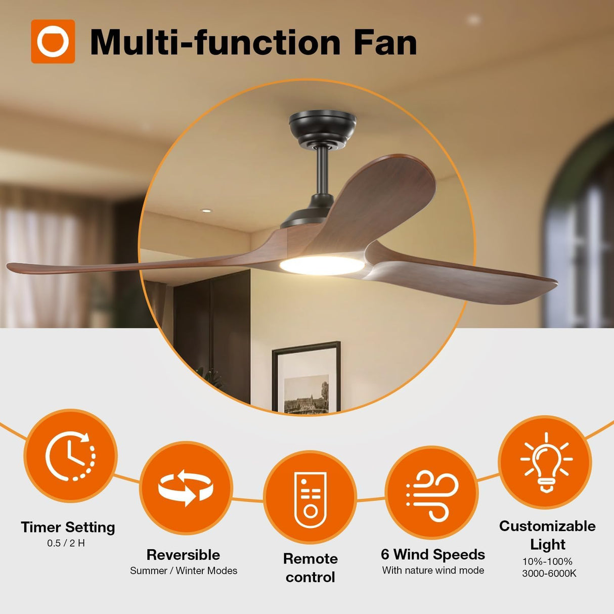 addlon Ceiling Fans with Lights, 60 Inch Indoor/Outdoor Ceiling Fan with Remote Control, Reversible, 3 Wood Blades, 6 Speeds, 3CCT Dimmable, Noiseless, Large Ceiling Fan for Patio, Gazebo, Farmhouse addlon