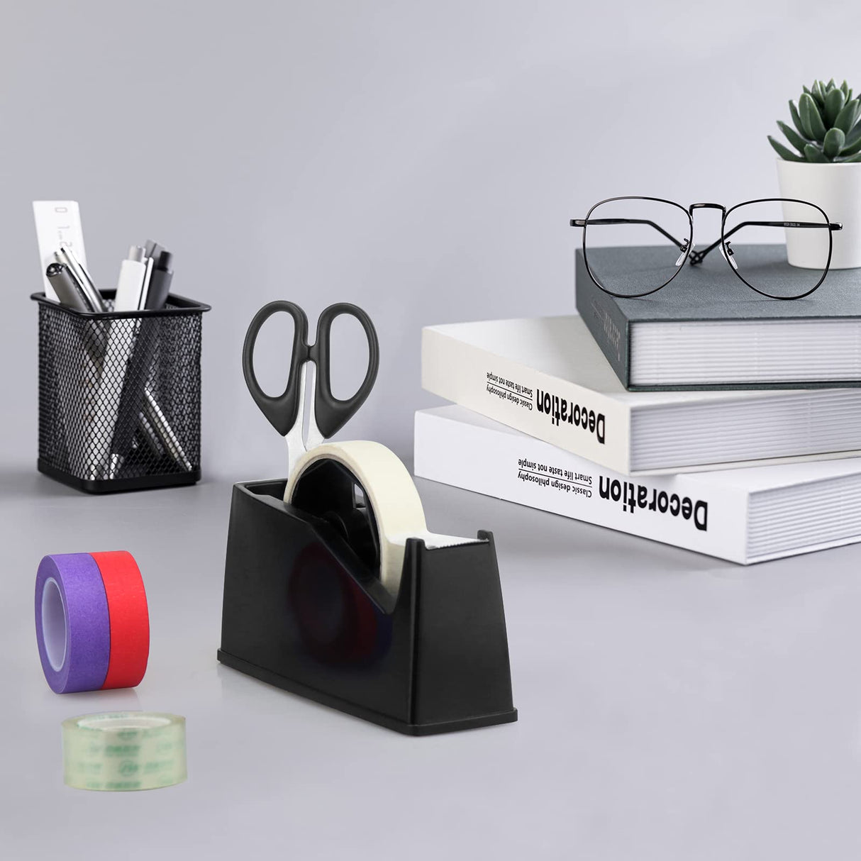 Heat Tape Dispenser, Masking Tape Dispenser, Holder Fits 1" and 3" Core, 6.8 x 2.2 x 3.4 Inch, Desktop Tape Dispenser, Heat Tape for Sublimation(Black) AWEI AZHI