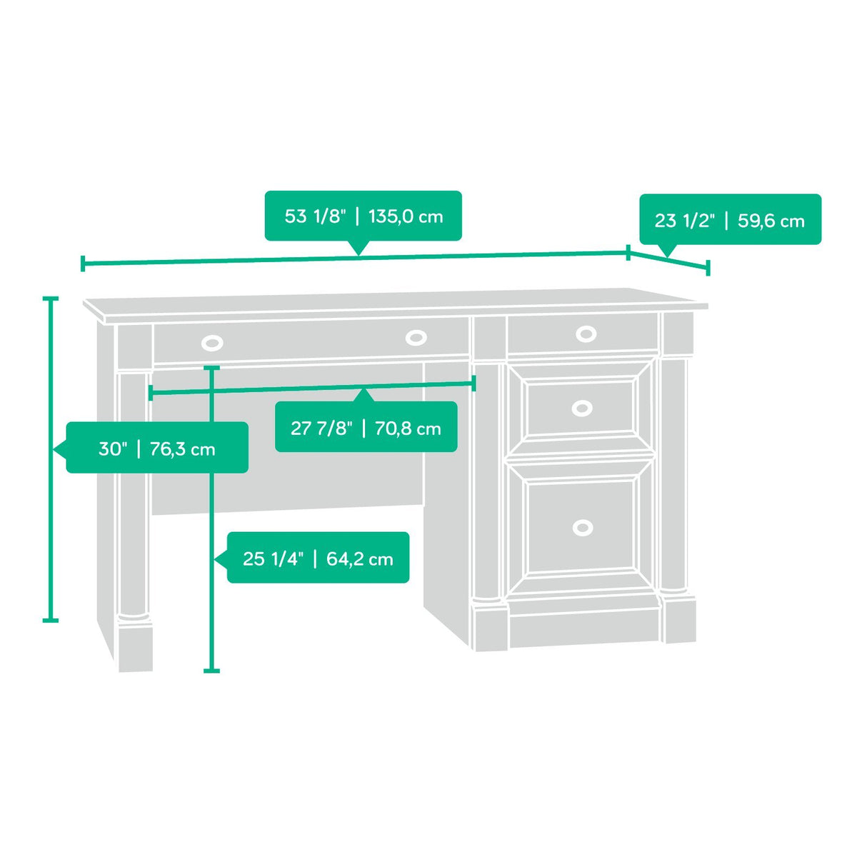 Sauder Palladia Computer Desk with Drawers, Home Office Desk with File Cabinet Storage Drawer, Cable Management, Keyboard Tray, in Select Cherry Finish Sauder
