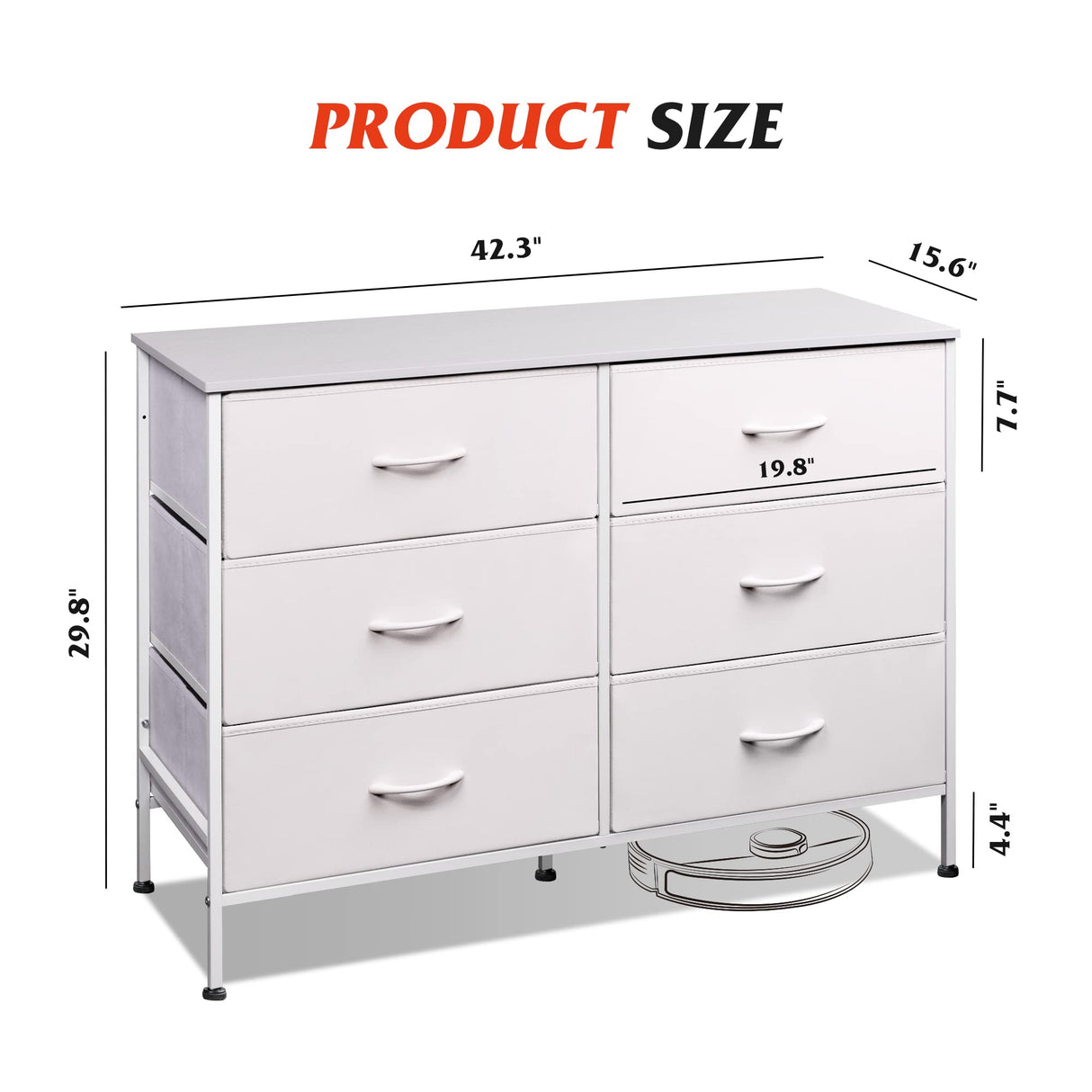 WLIVE Wide Dresser with 6 Drawers, TV Stand for 50" TV, Entertainment Center with Metal Frame, Wooden Top, Fabric Storage Dresser for Bedroom, Hallway, Entryway, White WLIVE