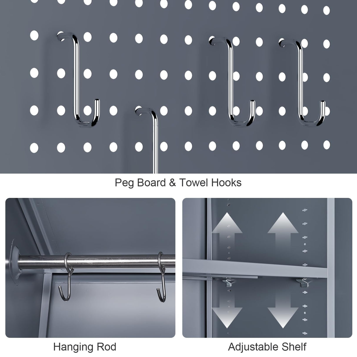 GREATMEET 72.8" H Metal Garage Storage Cabinets, Lockable Broom Closet Storage Cabinet with Doors and Shelves, Utility Cabinets for Storage Locker, Grey-White GREATMEET