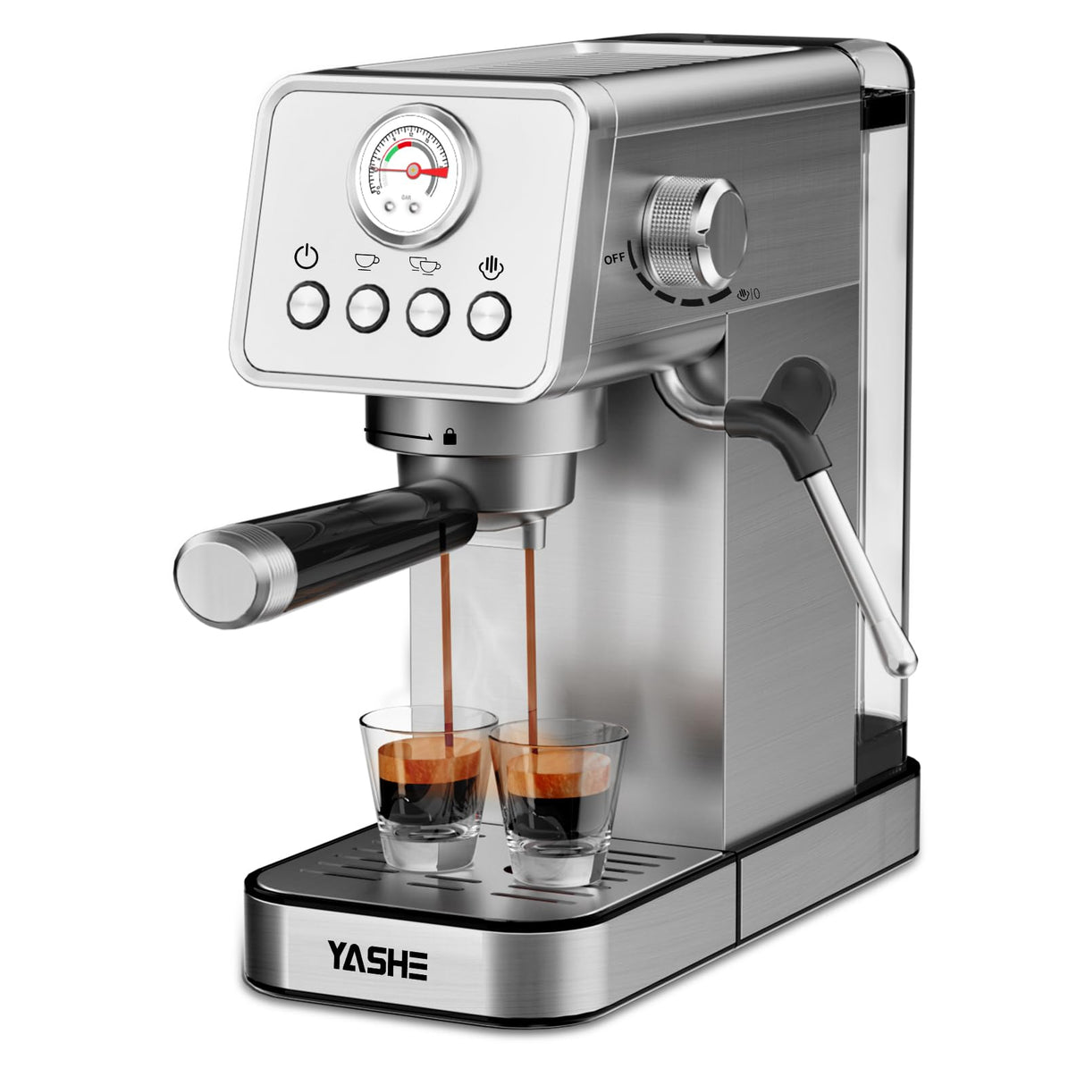 YASHE Espresso Machines 20 Bar, Upgraded 1350W Espresso Maker with Milk Frother Steam Wand and 37.2oz Removable Water Tank, Semi-Automatic Steam Espresso Coffee Maker, Cappuccino Machine for Home YASHE