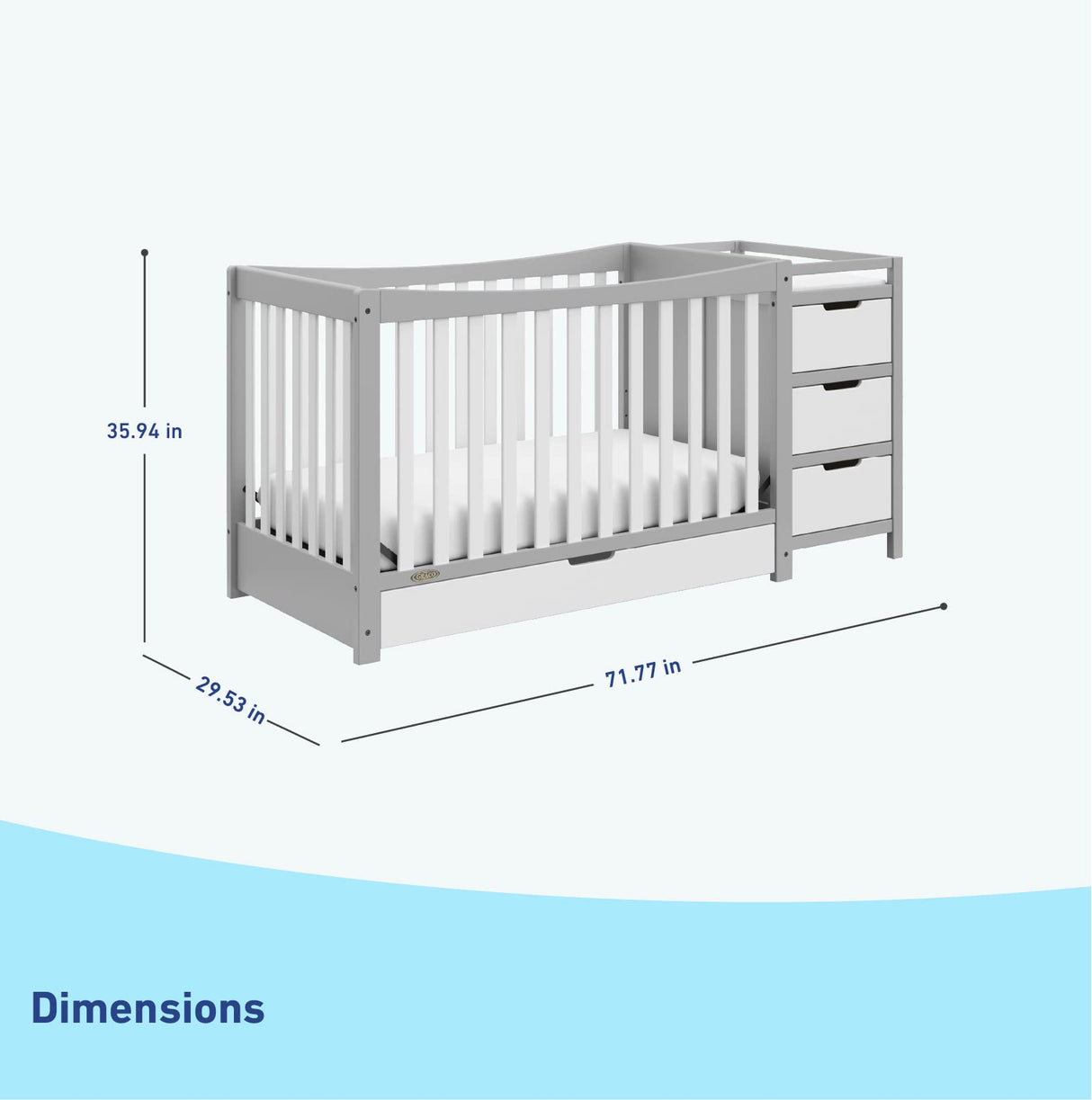 Graco Remi 4-In-1 Convertible Crib & Changer With Drawer (Pebble Gray & White) – GREENGUARD Gold Certified, Crib And Changing-Table Combo, Includes Changing Pad, Converts To Toddler Bed, Full-Size Bed Graco