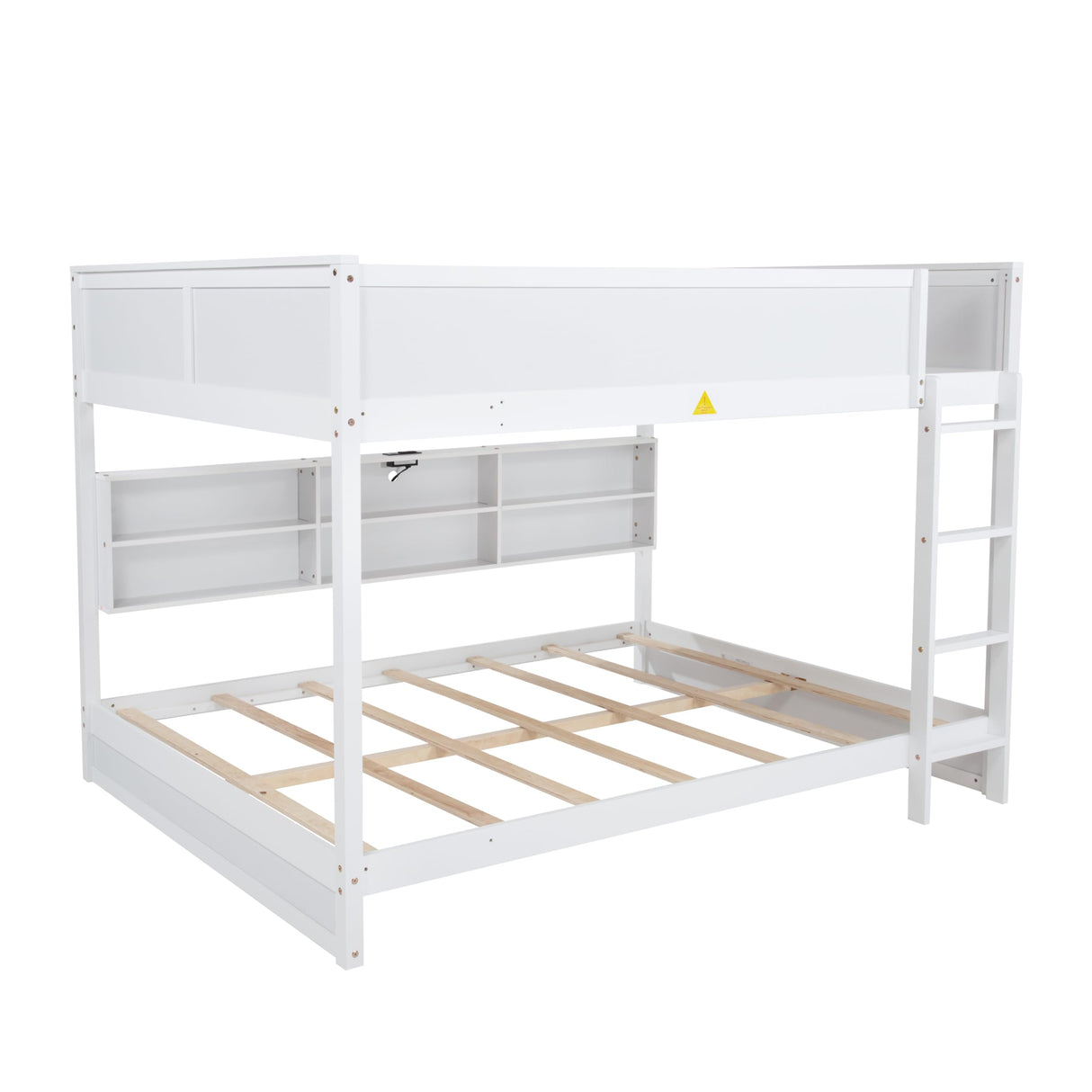 Harper & Bright Designs Queen Over Queen Bunk Bed with Built-in Storage Cabinets, Charging Station, Ladder and Safety Guardrails, Solid Pine Wood Bunk Bed, White Harper & Bright Designs