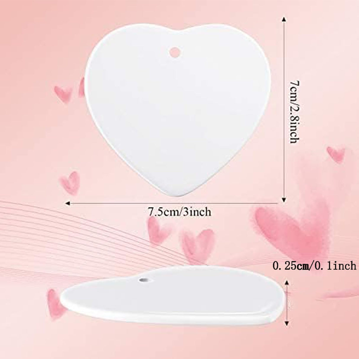 WILLBOND 10 Pieces Heart Sublimation Blank Ceramic Ornament 3 Inch White Heart Ceramic Ornament with Gold String for Valentine DIY Crafts Valentine's Day Personalized Ornament Decorations WILLBOND
