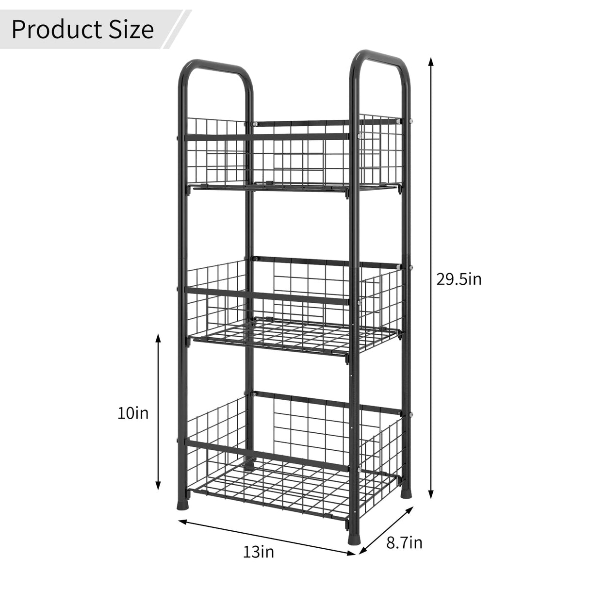PROXRACER 3-Tier FreeStanding Open Shelf,Bathroom Organizer Shelves Unit with Adjustable Feet, Metal Steel Storage Tower Organizer Rack Basket Cart for Bathroom, Living Room, Balcony, Kitchen PROXRACER