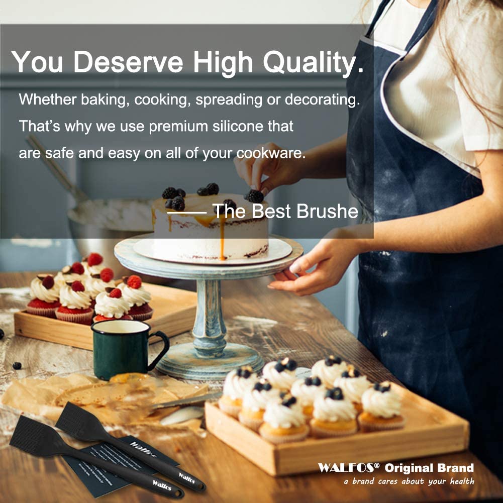 Walfos Silicone Basting Pastry Brush, Heat Resistant Pastry Brush Set, Strong Steel Core and One-Pieces Design, Perfect for BBQ Grill Baking Kitchen Cooking, BPA Free and Dishwasher Safe (2 Pcs) Walfos