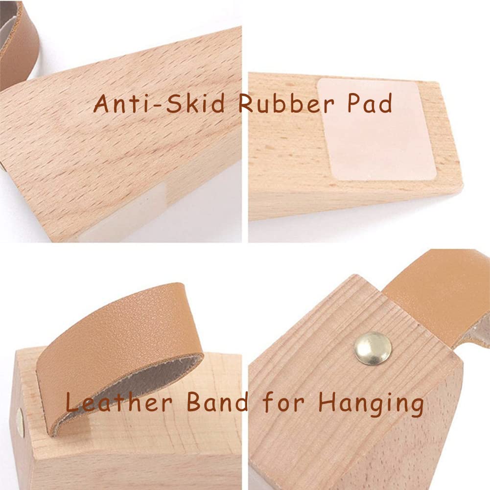 Wooden Door Stopper Non-Slip Security Wood Door Wedge with Leather Strap for Hanging Door Stopper 1Pack, in House Bedroom Office Living Room Hotel Cabin koofull