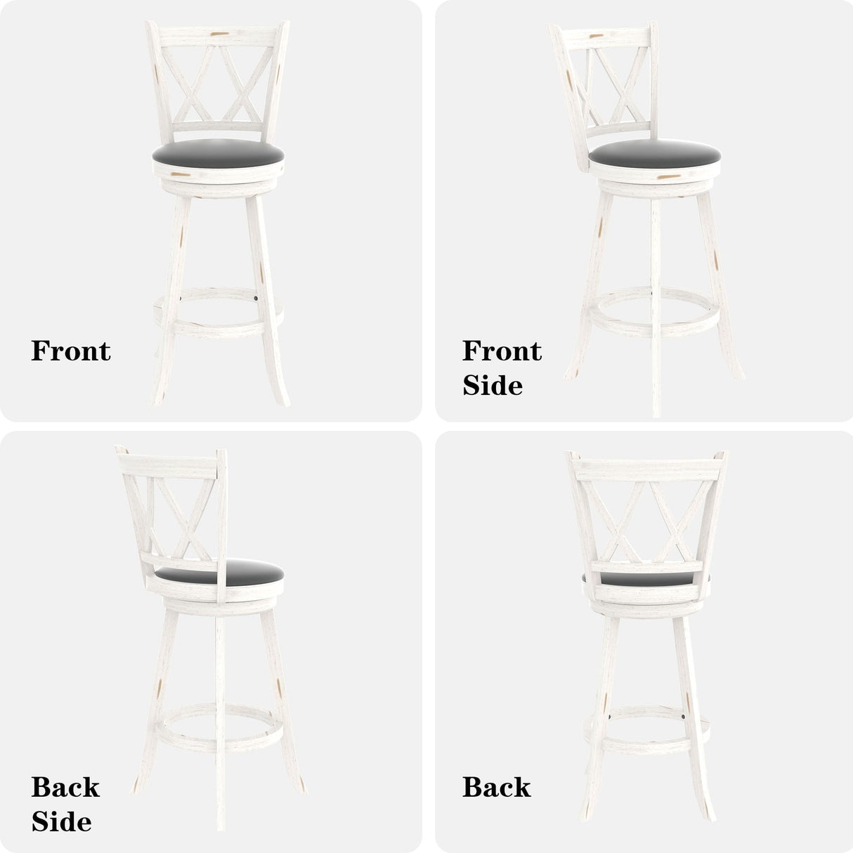 Betterhood 29" Bar Height Swivel Stools - High Back Swivel Barstools with Upholstered Seat & Solid Wood Footrest, Counter Bar Chairs for Kitchen Island & Pub (White, Set of 2) Betterhood