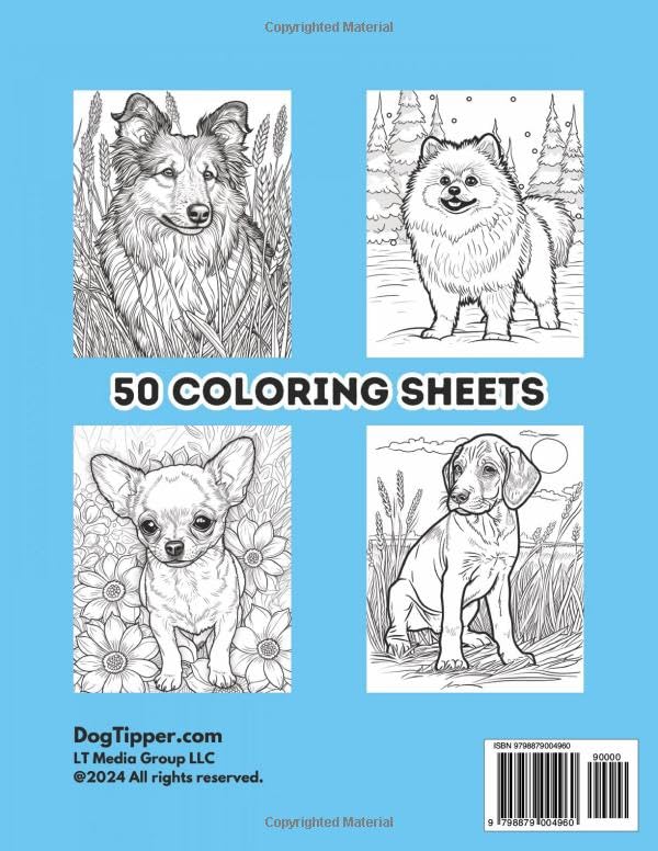 Relaxing Dog Coloring Book: 50 Stress Relieving Dog Coloring Pages for Adults, Women, Teens Lindesa