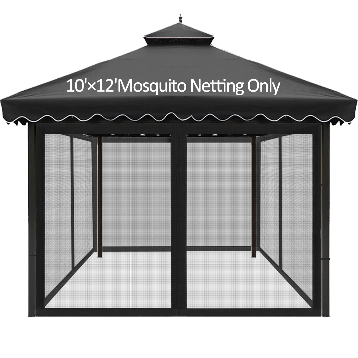 Homegroove Replacement Mosquito Netting for 10x12ft Gazebo, Universal Mosquito Netting for Patio Garden Yard, 4-Panel Outdoor Mesh Netting Screen with Zipper, Upgraded Flame Retardant Material Black homegroove