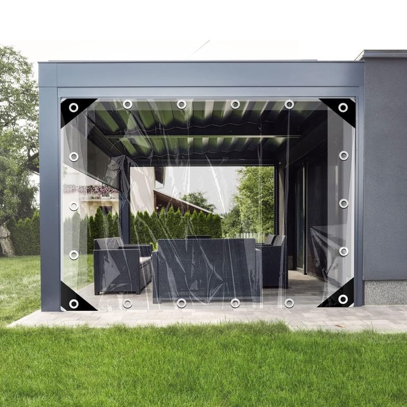 Heavy Duty Waterproof Clear Tarp-Thicken Clear Vinyl PVC Tarps Transparent Tarpaulin with Brass Grommets for Camping Patio Gazebo Outdoor-Tarp to Cover The Sun and Rain TOPCHANCES