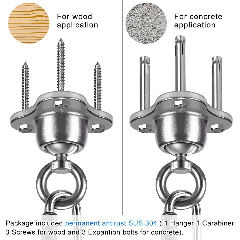 SELEWARE Punching Bag Hanger, Stainless Steel Heavy Bag Hanger with Carabiner, Heavy Duty 360° Rotation Wall Ceiling Mount Hook for Boxing Bags, Hammocks, Gym Swings, Yoga Swings, 1000LB Capacity SELEWARE