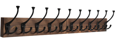 Gohiuo Rustic 34" Large Coat Rack Wall Mount, Long Wood Coat Hooks with 10 Triple Hooks, Heavy Duty Wooden Coat Hanger Wall Mount for Entryway, Farmhouse Hanging Jackets, Coats, Hats, Bags,Towel