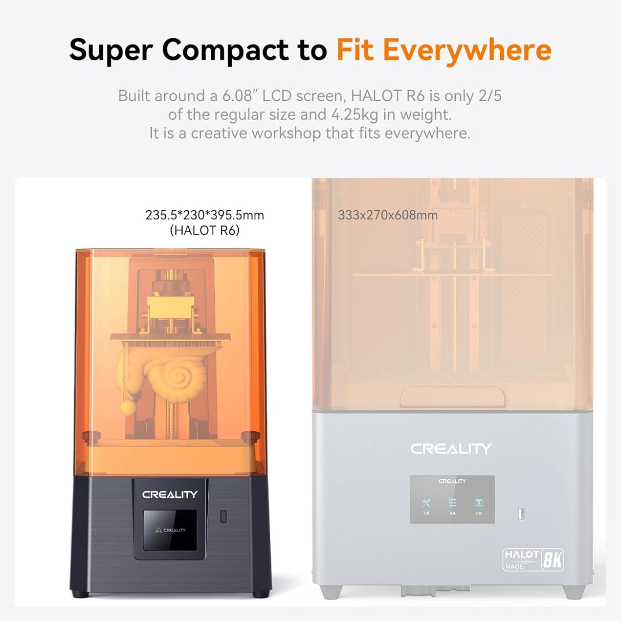 Creality Resin 3D Printer for Kids and Beginners, HALOT R6 Fully Assembled, Upgraded Light Source with High-Precision Printing, LCD Monochrome Screen Simple Workflow 3D Resin Printers Creality