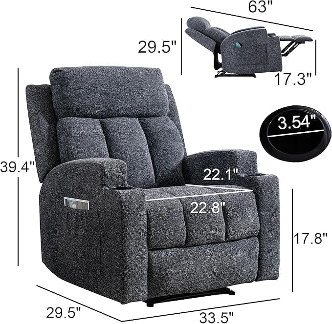 IOMOR Fabric Manual Recliner Chair for Adults, Comfy Reclining Chairs with Overstuffed Arm and Back, Single Sofa for Living Room (2, Dark Grey) IOMOR