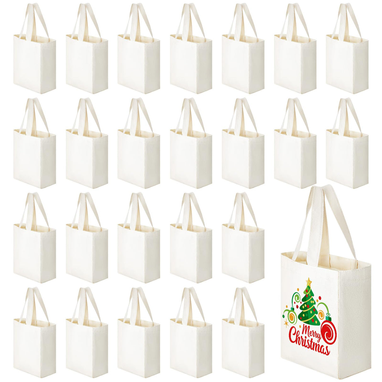 Amylove 24 Pcs Mini Tote Bag Sublimation Blank Canvas Tote Bags Reusable Grocery Bags DIY Sack Goody Bag for Christmas Party Event Bag(8 x 10 x 4 Inch,Natural Color) Amylove