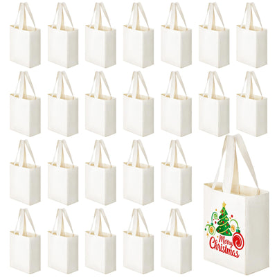 Amylove 24 Pcs Mini Tote Bag Sublimation Blank Canvas Tote Bags Reusable Grocery Bags DIY Sack Goody Bag for Christmas Party Event Bag(8 x 10 x 4 Inch,Natural Color)