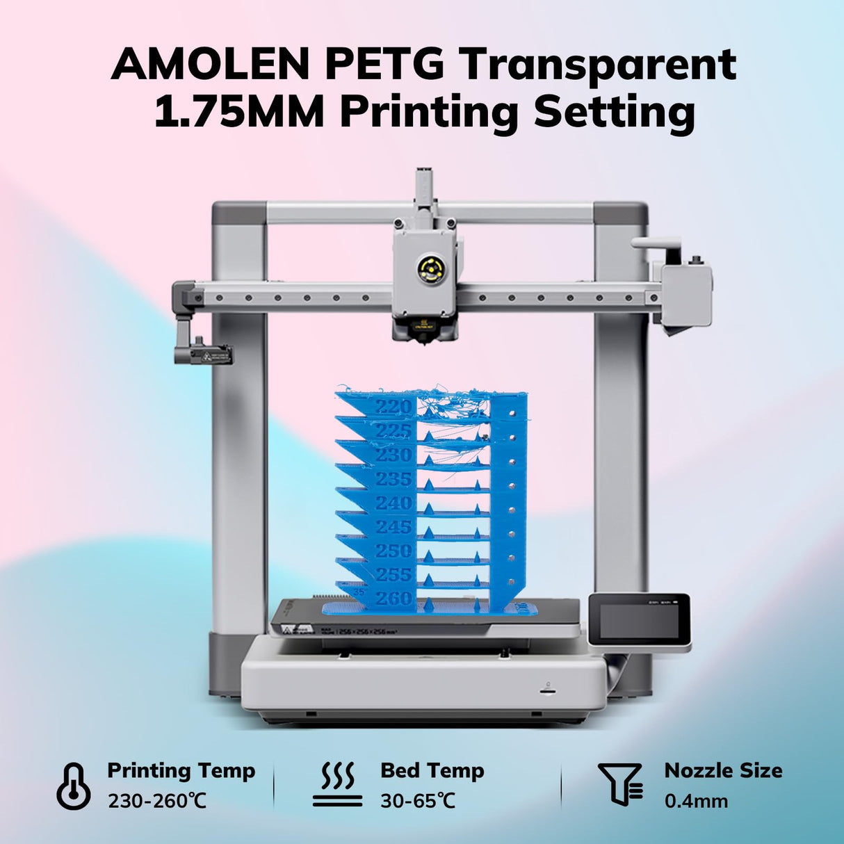 AMOLEN Rapid PETG Basic 3D Printer Filament High Speed PETG 1.75mm Dimension Accuracy +/-0.02mm 500mm/s High Speed Strong Toughness 1KG/2.2lb Dark Blue AMOLEN