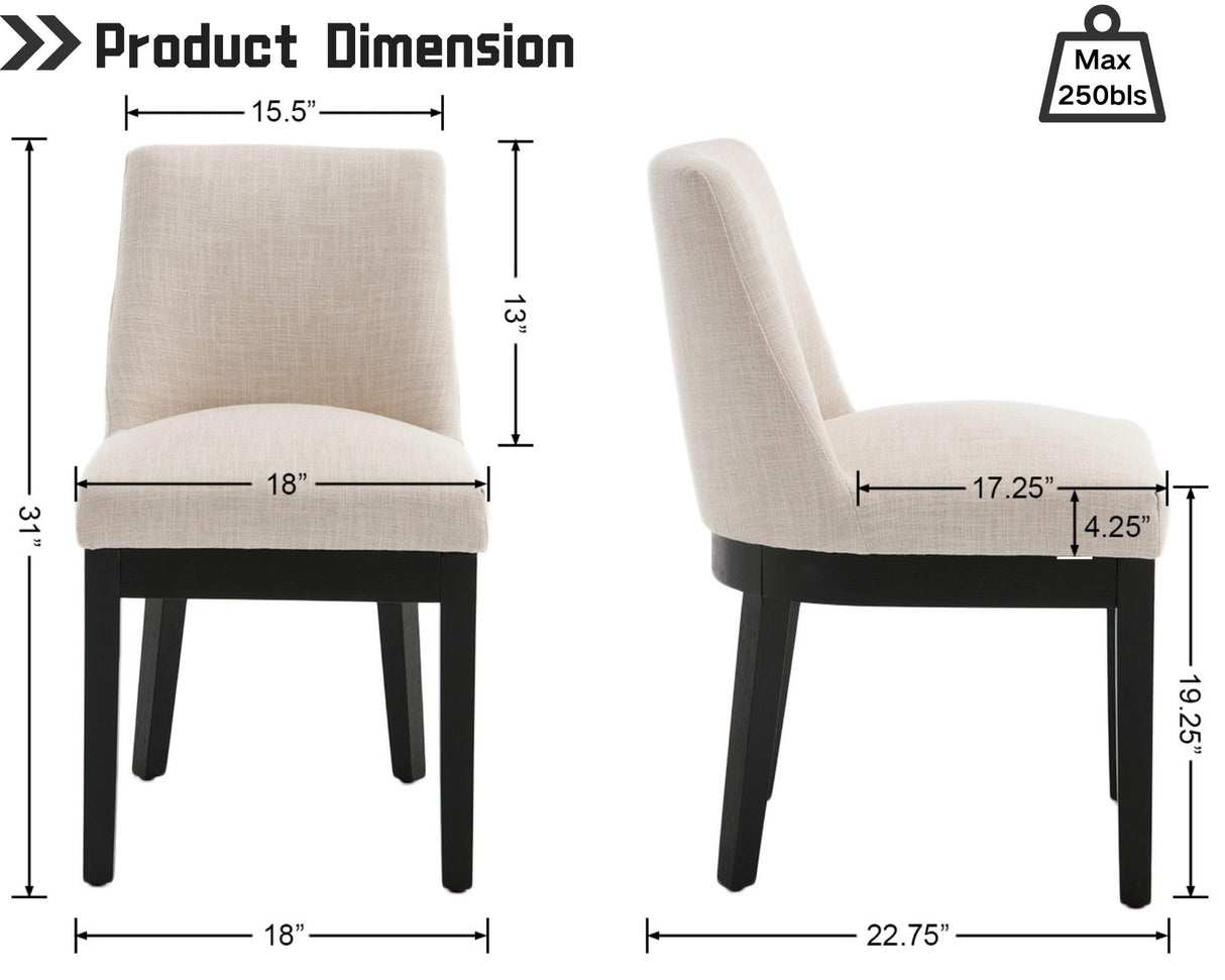 Kitchen & Dining Room Chairs Set of 6 Farmhouse Wingback Kitchen Chairs Modern Linen Fabric Upholstered Dining Chairs with Black Wood Legs, 18’’ Wide Accent Side Chairs for Living Room/Bedroom, Beige HNY