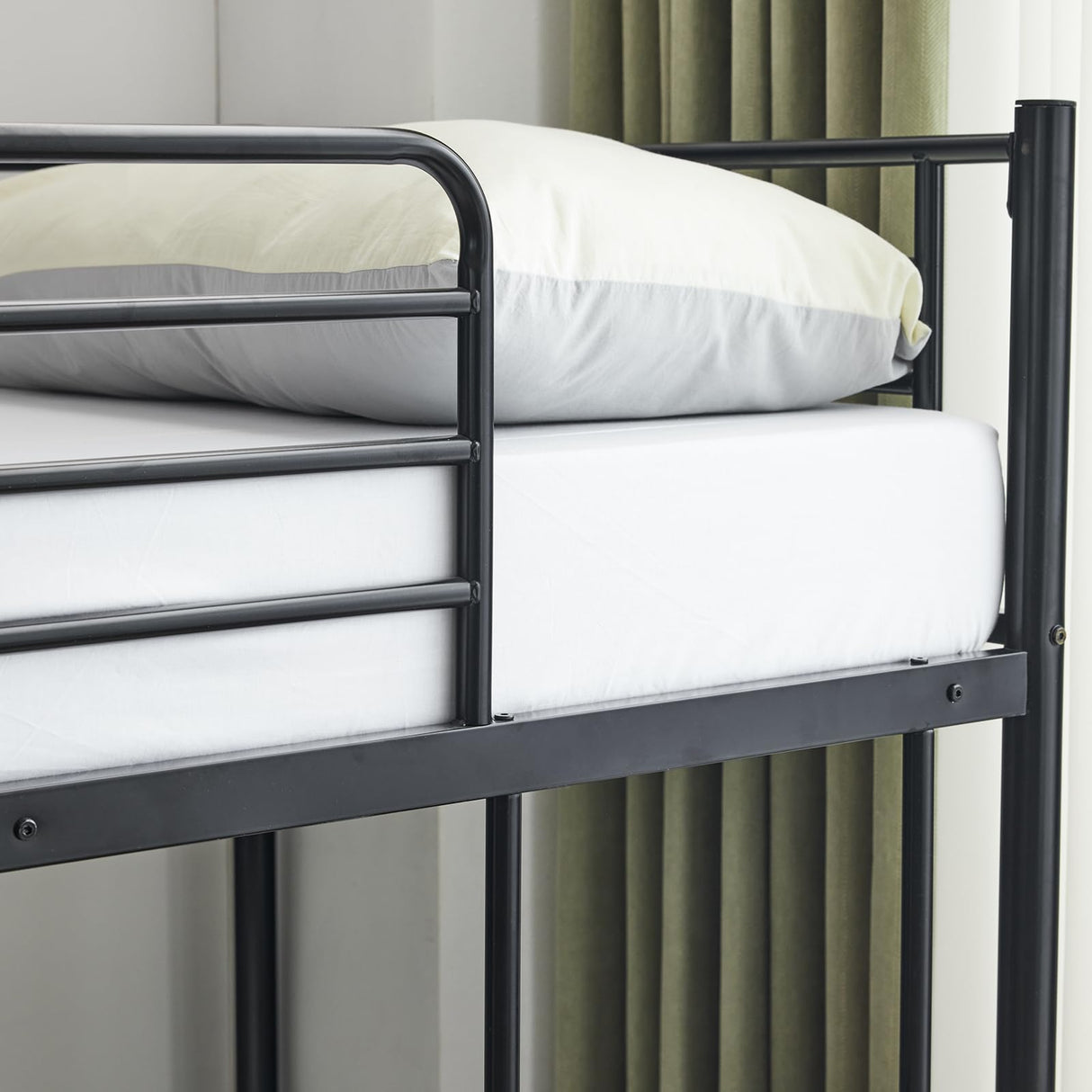 AEMSOFK Bunk Bed Twin Over Twin, Metal Bunk Bed Frame, Metal Bunkbeds with Built-in Ladder, High Guardrail and Metal Slats, No Box Spring Needed, Space Saving, Noise Free (Black) AEMSOFK