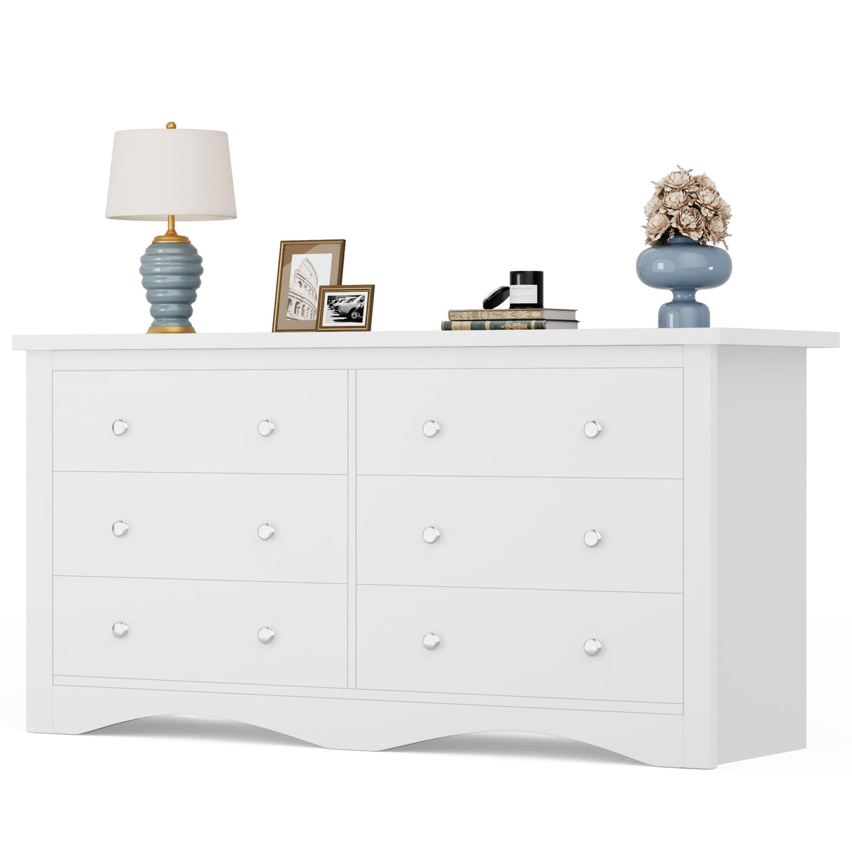 YESHOMY Dresser for Bedroom with 6 Drawers, Modern Chest of Drawers, Wooden Dressers, TV Stand for Living Room,Closet, Hallway (White)