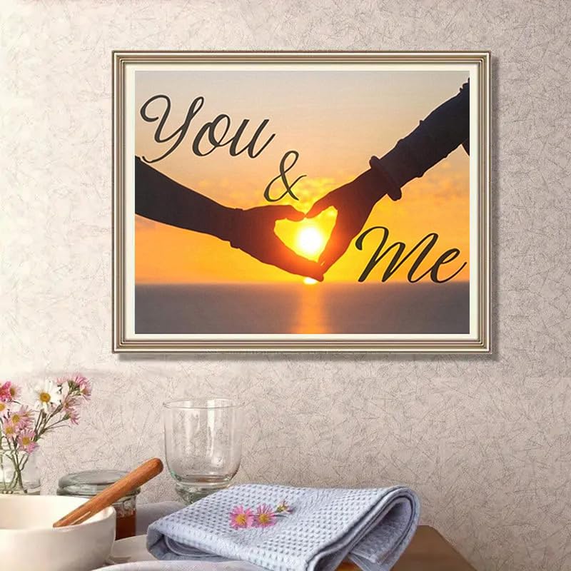 Love Diamond DIY Painting Kits, Sunset Diamond Art Craft for Adults Full Round Drill, Heart Pictures Painting with Round Diamonds,You and Me Diamond Paint kits for Home Wall Decor Gift(16inx12in) HSENJT