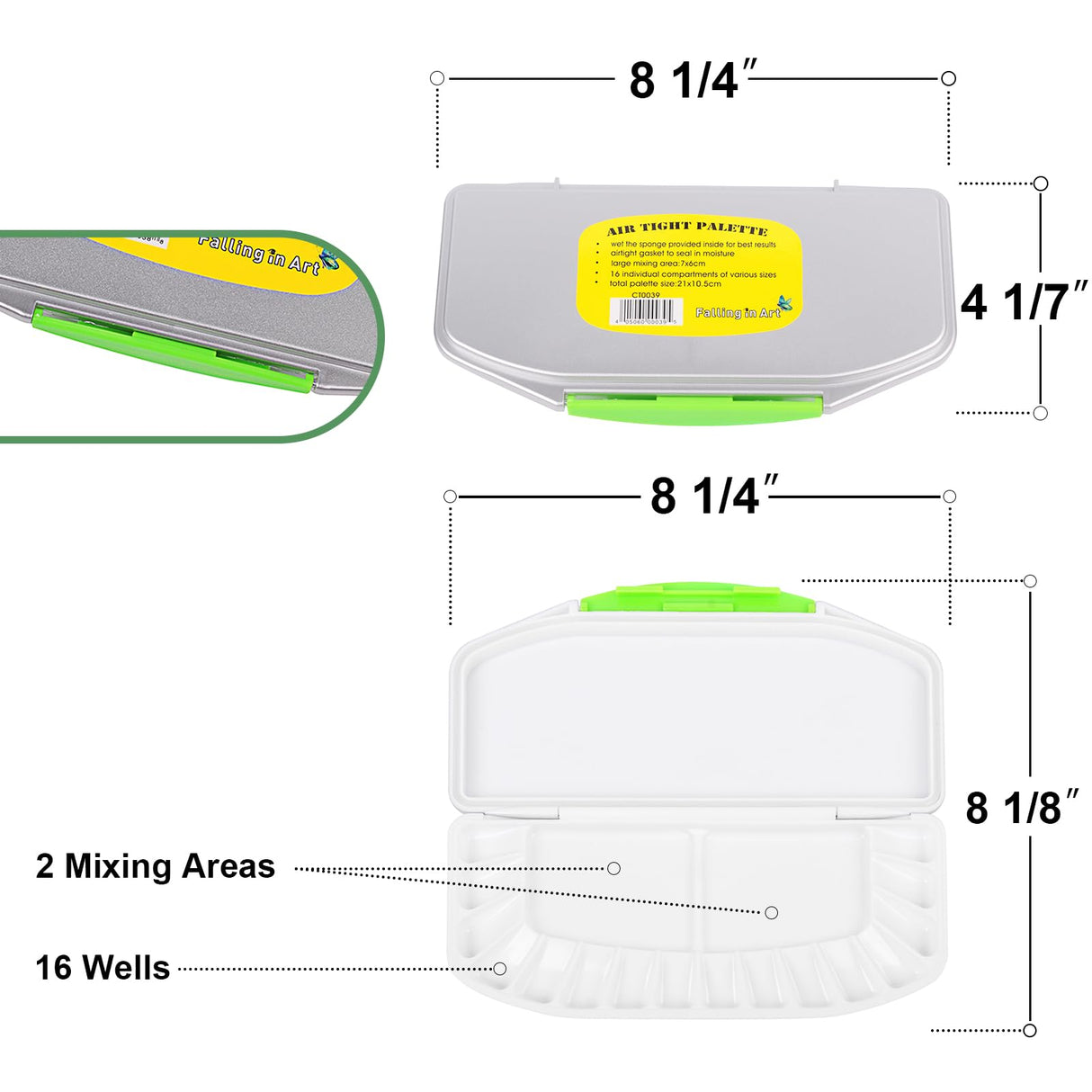 Falling in Art Airtight Watercolor Palette, Plastic Paint Palette with 16 Wells and 2 Mixing Areas, Folding Paint Tray with Lid, Suitable for Acrylic, Gouache and Watercolor Falling in Art