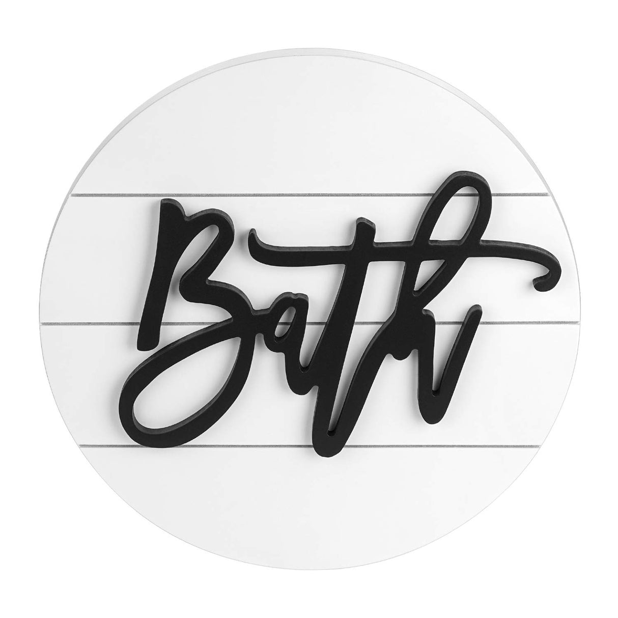 Modern Rustic 3D Bath Sign,Wooden, Handcrafted, Shiplap Farmhouse Bathroom Round Sign for Wall Hanging Décor for Home (White) Biewoos