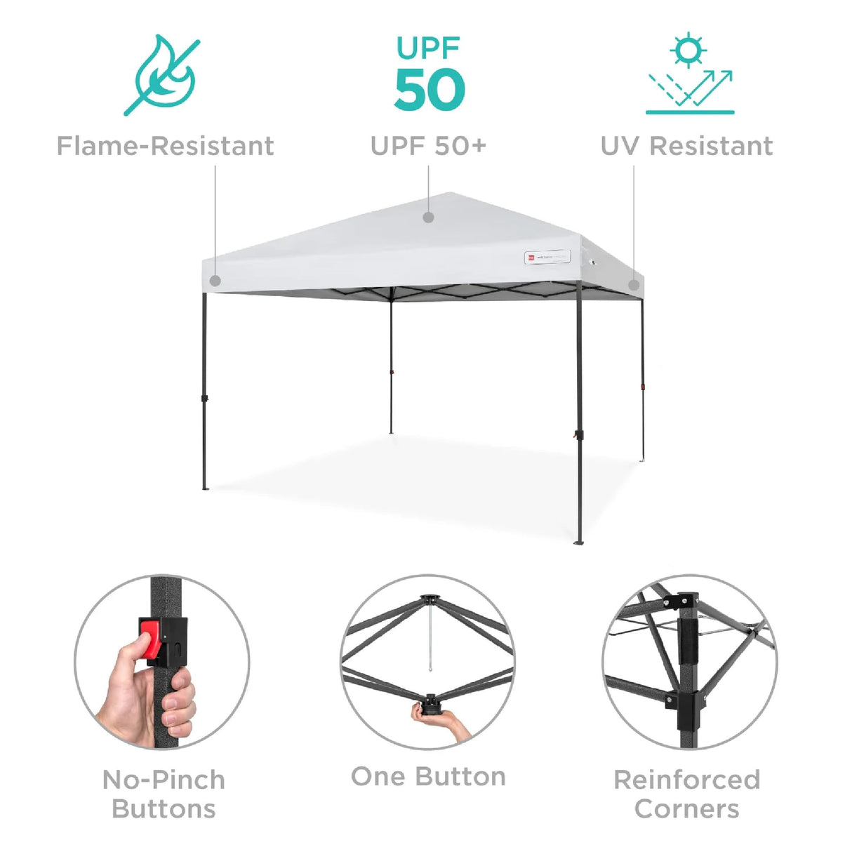Best Choice Products 10x10ft 1-Person Setup Pop Up Canopy Tent Instant Portable Shelter w/ 1-Button Push, Case, 4 Weight Bags - White Best Choice Products