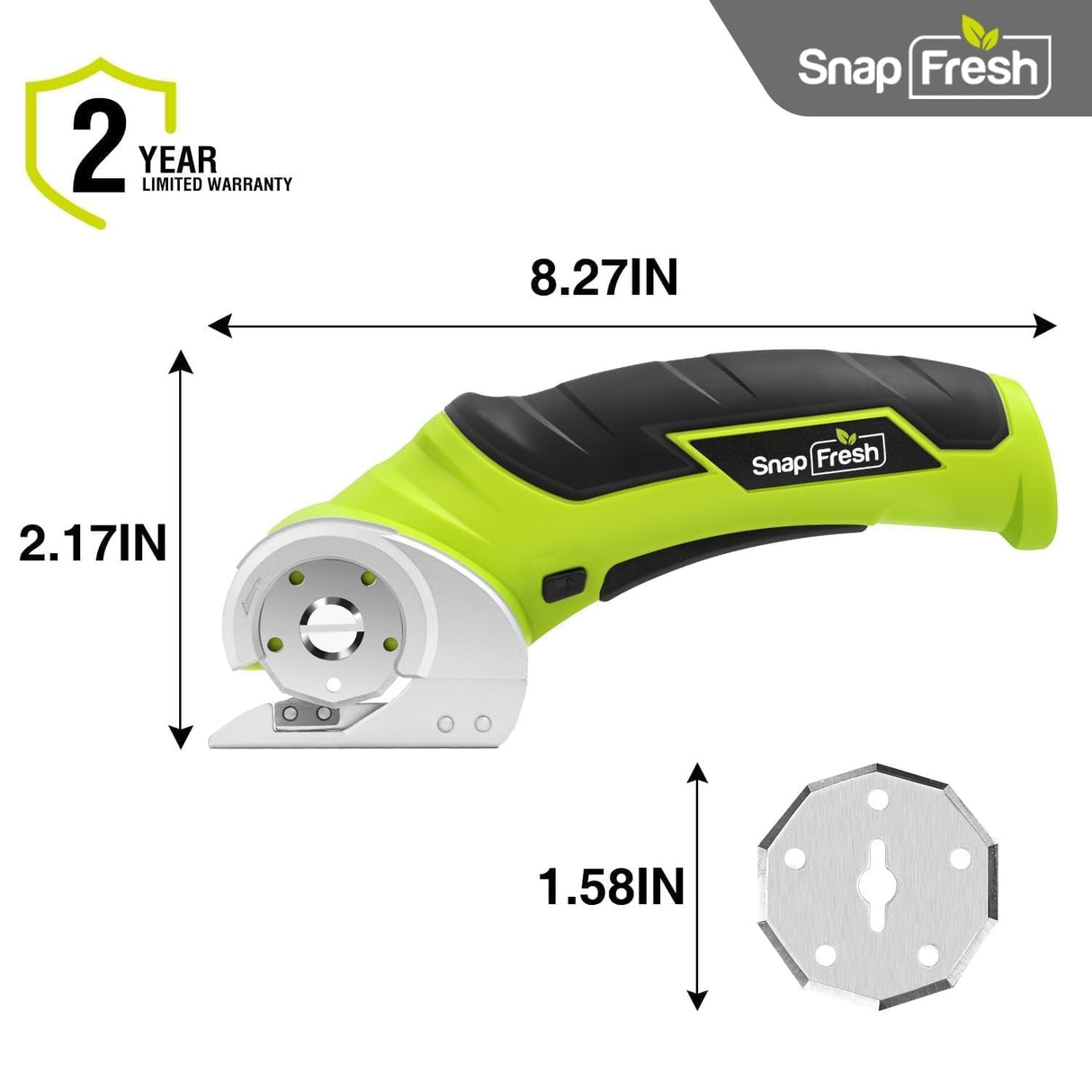 SnapFresh Cordless Electric Scissors, 4V Electric Mini Box Cutter, Carpet & Cardboard Cutter Tool with a Replacement Blade/Charger, Rotary Cutter for Cardboard Packages Leather Plastic (Green) SnapFresh